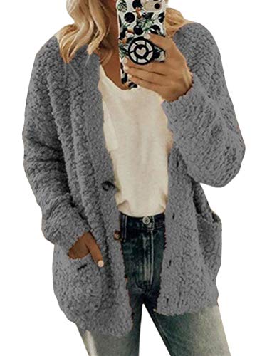 ORANDESIGNE Strickjacke Damen Grobstrick Lässig Casual Cardigan Langarm Solid Color Pullover Coat Strickjacke Tops mit Taschen Mantel Jacke Winter B Dunkelgrau 48 von ORANDESIGNE
