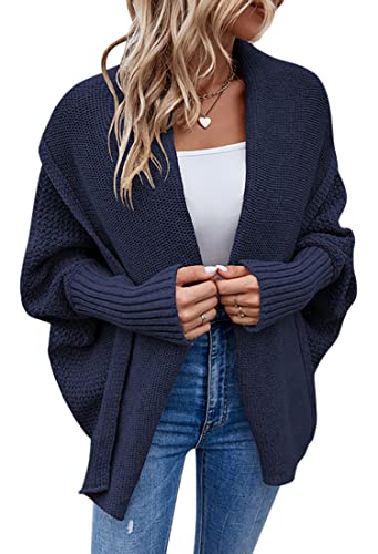 ORANDESIGNE Strickjacke Damen Lang Cardigan Basic Mäntel Herbst Winterjacke Strickjacke Elegant Langarm Wasserfall Open Front Lang Casual Atmungsaktiv Wickelcardigan Strickcardigan E Navy Blau M von ORANDESIGNE