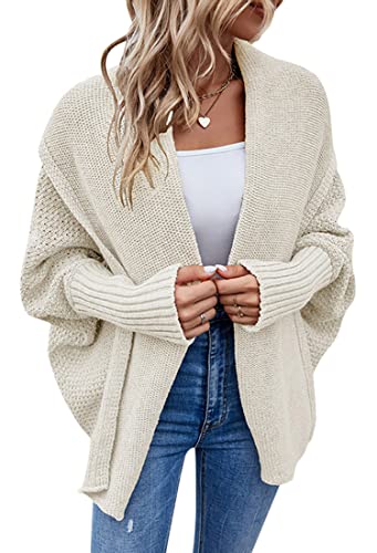 ORANDESIGNE Strickjacke Damen Lang Cardigan Basic Mäntel Herbst und Winter Strickjacke Elegant Langarm Wasserfall Open Front Lang Casual Atmungsaktiv Wickelcardigan Strickcardigan E Aprikose M von ORANDESIGNE