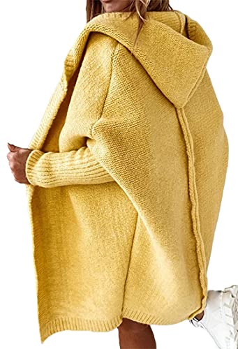 ORANDESIGNE Strickjacke Damen Lang Cardigan Basic Mäntel Herbst und Winter Strickjacke Elegant Langarm Wasserfall Open Front Lang Casual Einfarbig Atmungsaktiv Cardigan D Gelb XL von ORANDESIGNE