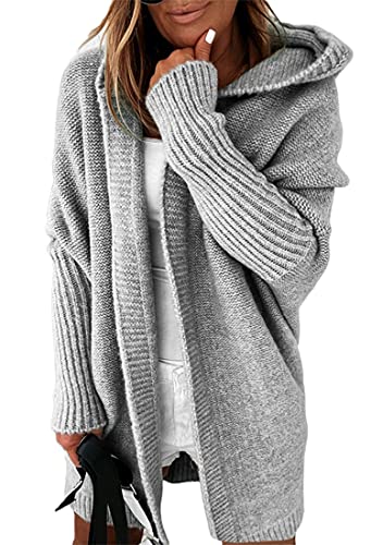 ORANDESIGNE Strickjacke Damen Lang Cardigan Basic Mäntel Herbst und Winter Strickjacke Elegant Langarm Wasserfall Open Front Lang Casual Einfarbig Atmungsaktiv Cardigan D Grau L von ORANDESIGNE