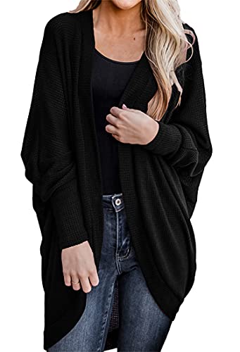 ORANDESIGNE Strickjacke Damen Lang Cardigan Basic Mäntel Herbst und Winter Strickjacke Elegant Langarm Wasserfall Open Front Lang Casual Einfarbig Atmungsaktiv Wickelcardigan C Schwarz M von ORANDESIGNE