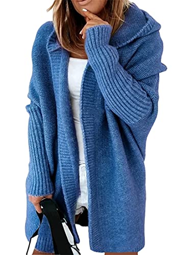 ORANDESIGNE Strickjacke Damen Lang Cardigan Basic Mäntel Herbst und Winter Strickjacke Elegant Langarm Wasserfall Open Front Lang Casual Einfarbig Atmungsaktiv Wickelcardigan D Blau XS von ORANDESIGNE