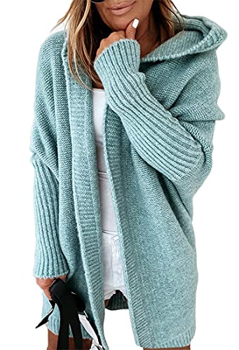 ORANDESIGNE Strickjacke Damen Lang Cardigan Basic Mäntel Herbst und Winter Strickjacke Elegant Langarm Wasserfall Open Front Lang Casual Einfarbig Atmungsaktiv Wickelcardigan D Hellblau L von ORANDESIGNE