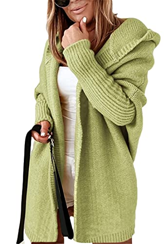ORANDESIGNE Strickjacke Damen Lang Cardigan Basic Mäntel Herbst und Winter Strickjacke Elegant Langarm Wasserfall Open Front Lang Casual Einfarbig Atmungsaktiv Wickelcardigan D Hellgrün L von ORANDESIGNE