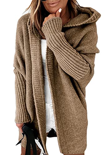 ORANDESIGNE Strickjacke Damen Lang Cardigan Basic Mäntel Herbst und Winter Strickjacke Elegant Langarm Wasserfall Open Front Lang Casual Einfarbig Atmungsaktiv Wickelcardigan D Khaki L von ORANDESIGNE