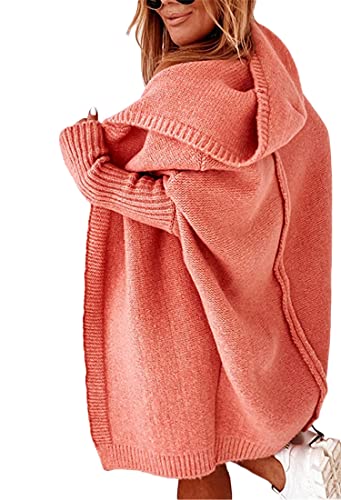 ORANDESIGNE Strickjacke Damen Lang Cardigan Basic Mäntel Herbst und Winter Strickjacke Elegant Langarm Wasserfall Open Front Lang Casual Einfarbig Atmungsaktiv Wickelcardigan D Orange M von ORANDESIGNE