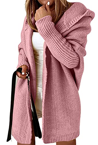 ORANDESIGNE Strickjacke Damen Lang Cardigan Basic Mäntel Herbst und Winter Strickjacke Elegant Langarm Wasserfall Open Front Lang Casual Einfarbig Atmungsaktiv Wickelcardigan D Rosa XL von ORANDESIGNE