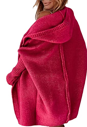 ORANDESIGNE Strickjacke Damen Lang Cardigan Basic Mäntel Herbst und Winter Strickjacke Elegant Langarm Wasserfall Open Front Lang Casual Einfarbig Atmungsaktiv Wickelcardigan D Rot S von ORANDESIGNE