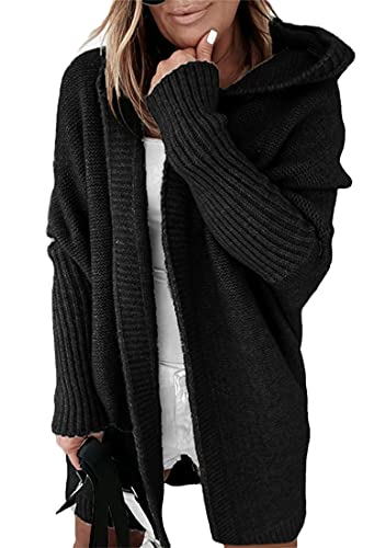 ORANDESIGNE Strickjacke Damen Lang Cardigan Basic Mäntel Herbst und Winter Strickjacke Elegant Langarm Wasserfall Open Front Lang Casual Einfarbig Atmungsaktiv Wickelcardigan D Schwarz S von ORANDESIGNE