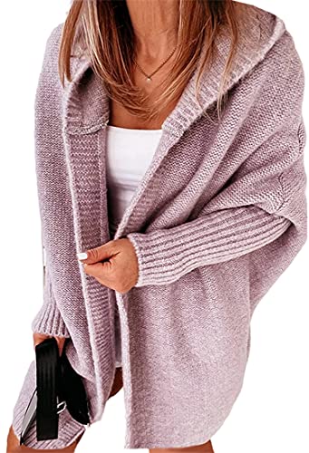 ORANDESIGNE Strickjacke Damen Lang Cardigan Basic Mäntel Herbst und Winter Strickjacke Elegant Langarm Wasserfall Open Front Lang Casual Einfarbig Atmungsaktiv Wickelcardigan D Violett XL von ORANDESIGNE