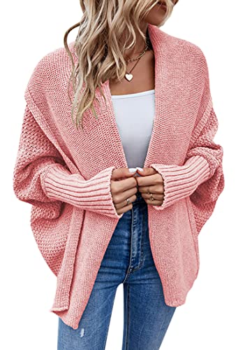 ORANDESIGNE Strickjacke Damen Lang Cardigan Basic Mäntel Herbst und Winter Strickjacke Elegant Langarm Wasserfall Open Front Lang Casual Einfarbig Atmungsaktiv Wickelcardigan Strickcardigan E Rosa XS von ORANDESIGNE