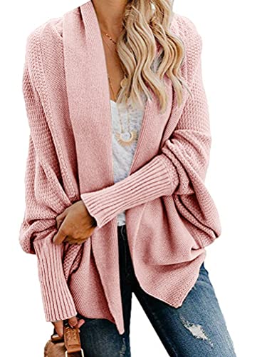 ORANDESIGNE Strickjacke Damen Strick Cardigan Lang Winter Strickjacke Strickmantel Strickcardigan Offener Strickjacken Longstrickjacke Große Größen ÜBergangsjacke Wintermäntel A Rosa von ORANDESIGNE