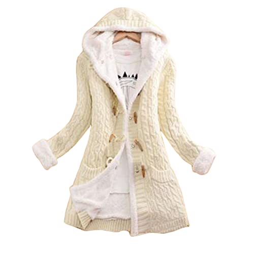 ORANDESIGNE Strickjacke für Damen Grobstrick Strick Cardigan Strickmantel Winter Outwear Cardigan mit Taschen A Beige XXL von ORANDESIGNE