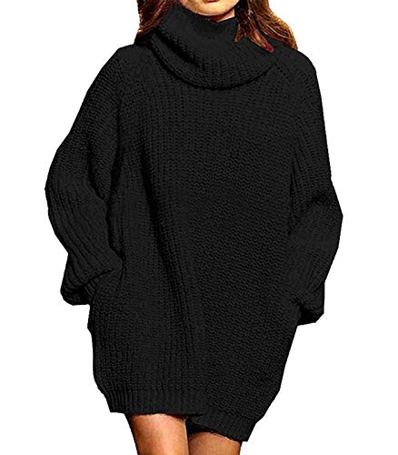 ORANDESIGNE Strickkleid Damen Oversize Rollkragenpullover Winter Einfarbige Langarm Kleid Pulloverkleid Elegant Winterkleider mit Rollkragen 01 Schwarz Medium von ORANDESIGNE