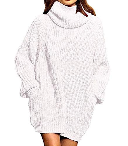 ORANDESIGNE Strickkleid Damen Oversize Rollkragenpullover Winter Einfarbige Langarm Kleid Pulloverkleid Elegant Winterkleider mit Rollkragen 01 Weiß Medium von ORANDESIGNE