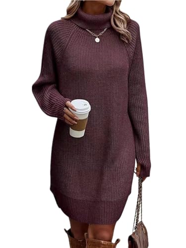 ORANDESIGNE Strickkleid Damen Winter Pulloverkleid Langarm Winterkleid Elegant Rollkragen Mini Strickpullover Herbst Winterkleidung Freizeit Kleid A Weinrot M von ORANDESIGNE