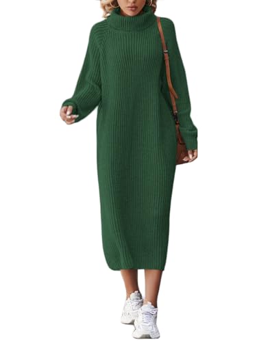 ORANDESIGNE Strickkleid Lang Damen Winter Rollkragen Minikleid Langarm Strickkleider Fraun Winterkleid Hohe Elastizität Pulloverkleid Herbst Winter Knitted Dress Freizeitkleid A Grün M von ORANDESIGNE