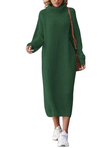 ORANDESIGNE Strickkleid Lang Damen Winter Rollkragen Minikleid Langarm Strickkleider Fraun Winterkleid Hohe Elastizität Pulloverkleid Herbst Winter Knitted Dress Freizeitkleid A Grün XS von ORANDESIGNE