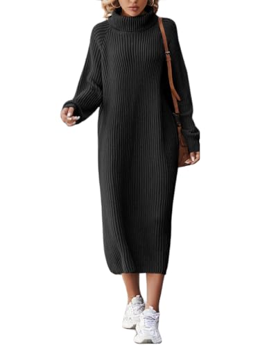 ORANDESIGNE Strickkleid Lang Damen Winter Rollkragen Minikleid Langarm Strickkleider Fraun Winterkleid Hohe Elastizität Pulloverkleid Herbst Winter Knitted Dress Freizeitkleid A Schwarz S von ORANDESIGNE