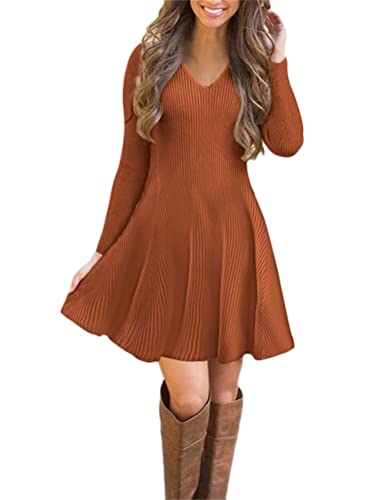 ORANDESIGNE Strickkleider Damen Pulloverkleid Elegante Pullover Rundhals Winterkleid Casual 3/34-Arm Minikleid Strickkleider Tunika Kleid Sweater Kleid M Braun 38 von ORANDESIGNE