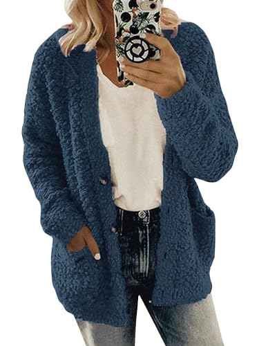 ORANDESIGNE Strickmantel Strickjacke Damen Gestrickt Lose Cardigan Wintermantel Causal Cardigan Parkajacke Outwear mit Taschen und Langarm B Blau 38 von ORANDESIGNE