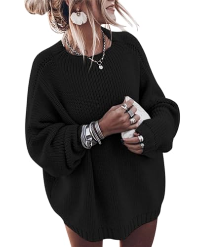 ORANDESIGNE Strickpullover Damen Grobmaschig Oversize Winter Pullover Warm Lang Grobstrick Pulli Netz Häkel Grobstrickpullover Grob Strickpulli Dickes Sweatshirt Knitted Sweater Jumper Schwarz L von ORANDESIGNE
