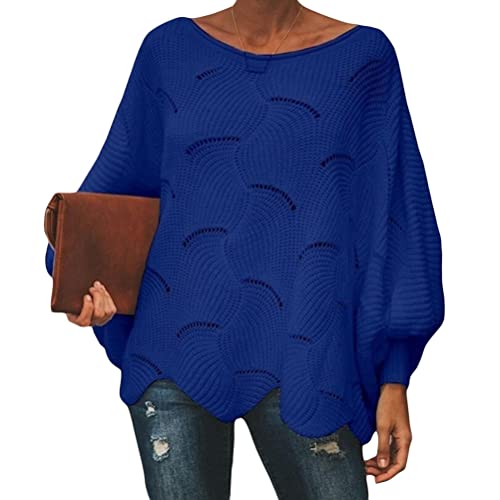 ORANDESIGNE Strickpullover Damen Grobmaschig Winter Pullover Elegant Festlich Langarmshirt Locker Sweatshirt Warm Fledermausärmel Oberteil Jumper Casual Grobstrickpullover Langarm Shirt A Navy Blau S von ORANDESIGNE