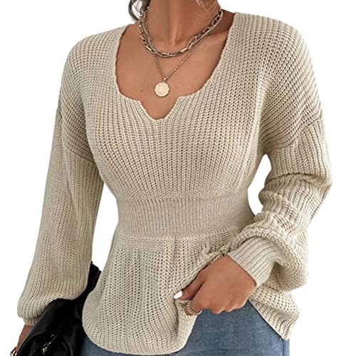 ORANDESIGNE Strickpullover Damen Grobmaschig Winter Pullover Elegant Festlich Slim Fit Langarmshirt Dünn Oberteile Langarm Bluse Casual Leicht Sweatahirt Strick Pulli Khaki M von ORANDESIGNE