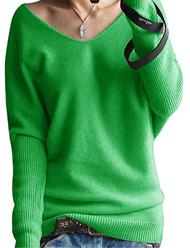 ORANDESIGNE Strickpullover Damen Oversize Pullover Grobstrick Winterpullover Strickpulli Sweater lässig Outwear Casual Elegant Einfarbig (Grün, XL) von ORANDESIGNE