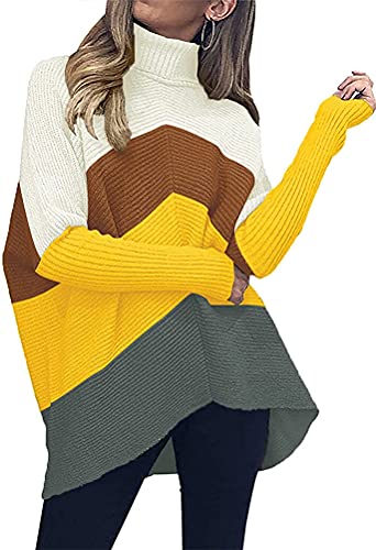 ORANDESIGNE Strickpullover Damen Oversize Rollkragenpullover Lang Winter Asymmetrischer Pullover Fledermausärmel TurtleneckLongsleeve Casual Lose Strickpulli B Gelb M von ORANDESIGNE