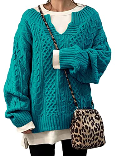 ORANDESIGNE Strickpullover Damen V-Ausschnitt Pullover Winter Langarmshirt Oversize Strickpulli Casual Oberteile Tops Outwear Blau M von ORANDESIGNE