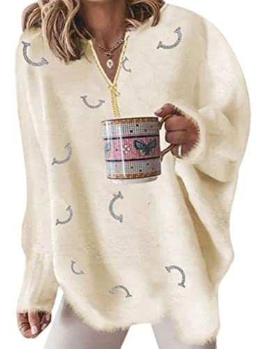 ORANDESIGNE Strickpullover Damen Winter Warme Kuschelig Elegant Pullover mit Spitze V Ausschnitt Casual Strick Knitted Sweater Locker Sweatshirt Strickpulli Moderne Langarmshirt Oberteil F Gelb XL von ORANDESIGNE