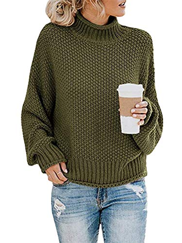 ORANDESIGNE Strickpullover Rollkragen Damen Pullover Jumper Strick Pulli Oversize Langarm Strickpulli Stricksweatshirt Armeegrün 46 ORANDESIGNE Strickpullover Rollkragen Damen Pullover Jumper Strick Pulli Oversize Langarm Strickpulli Stricksweatshirt Armeegrün 46 von ORANDESIGNE