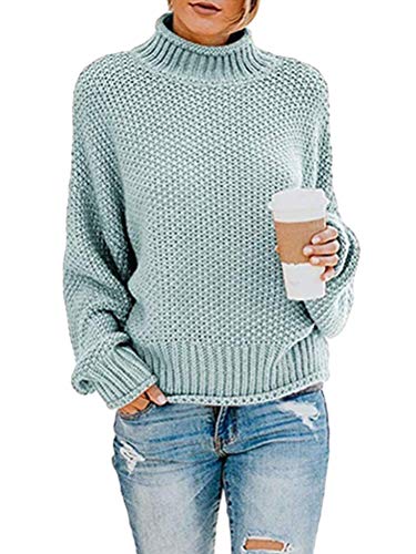 ORANDESIGNE Strickpullover Rollkragen Damen Pullover Jumper Strick Pulli Oversize Langarm Strickpulli Stricksweatshirt Hellblau 44 von ORANDESIGNE