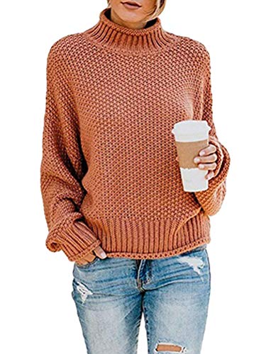 ORANDESIGNE Strickpullover Rollkragen Damen Pullover Jumper Strick Pulli Oversize Langarm Strickpulli Stricksweatshirt Rot 01 40 von ORANDESIGNE