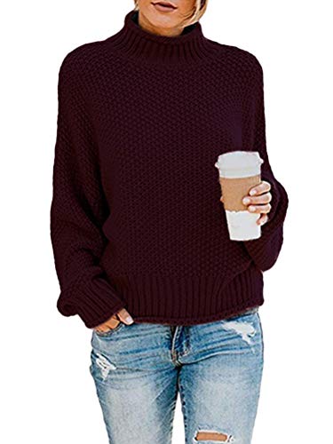 ORANDESIGNE Strickpullover Rollkragen Damen Pullover Jumper Strick Pulli Oversize Langarm Strickpulli Stricksweatshirt Weinrot 40 ORANDESIGNE Strickpullover Rollkragen Damen Pullover Jumper Strick Pulli Oversize Langarm Strickpulli Stricksweatshirt Weinrot 40 von ORANDESIGNE