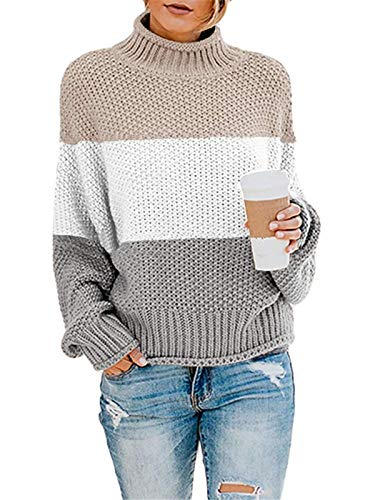 ORANDESIGNE Sweater Sweatshirt Herbst Winter Oberteile Kaschmir Pullover Damen Rundhals Oversized Pullover Halbhoher Kragen Pullover Kurz Pulli B Khaki L von ORANDESIGNE