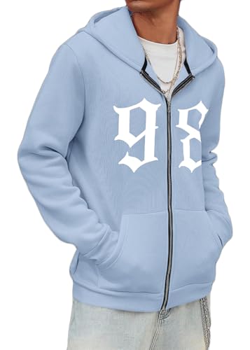 ORANDESIGNE Sweatjacke Herren Langarm Kapuzenjacke mit Reißverschluss und Buchstaben Muster Freizeit Hoodie A Hellblau L von ORANDESIGNE