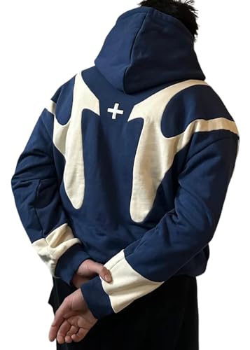 ORANDESIGNE Sweatjacke Herren Zipper Hoodie Y2K Oversized Sweat Jacken Hoody Mit Kapuze Kapuzenpullover Kapuzenjacke Sweatshirt Pullover für Männer Jungen A Dunkelblau XL von ORANDESIGNE