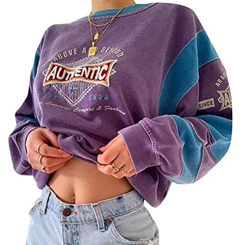 ORANDESIGNE Sweatshirt Damen Pulli Hoodie Sport Langarm Kapuzenpullover Mode Retro Bequem Casual Pulli Mit Kordel Und Taschen G Violett L von ORANDESIGNE