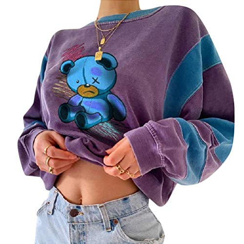 ORANDESIGNE Sweatshirt Damen Pulli Hoodie Sport Langarm Kapuzenpullover Mode Retro Bequem Casual Pulli Mit Kordel Und Taschen I Violett S von ORANDESIGNE