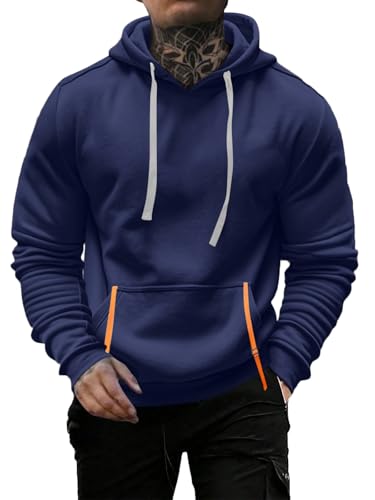 ORANDESIGNE Sweatshirt Mode für Herren Hoodie Langarm Kapuzenpullover Streetwear A Dunkelblau XL von ORANDESIGNE