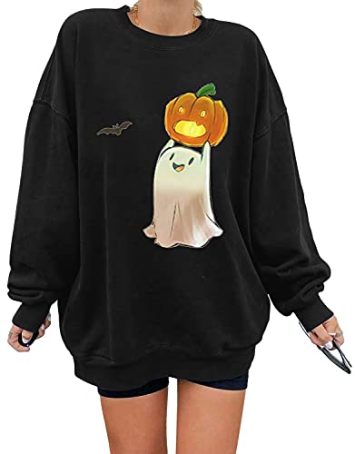 ORANDESIGNE Sweatshirts Damen Lange Halloween Langarm Rundhals Pullover Oversized Teenager Mädchen Hoodie Oberteile Winter Vintage Drucken Bluse Streetwear Lang Top F-02 M von ORANDESIGNE