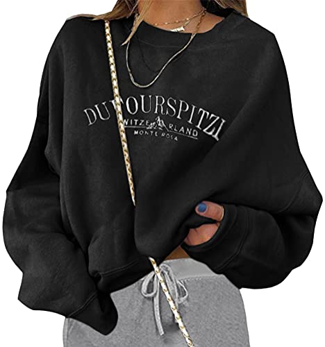 ORANDESIGNE Sweatshirts für Damen Briefe Drucken Pulli Sweatshirts Hoodie Sport Langarm Kapuzenpullover Mode Bequem Casual Pulli B Schwarz M von ORANDESIGNE