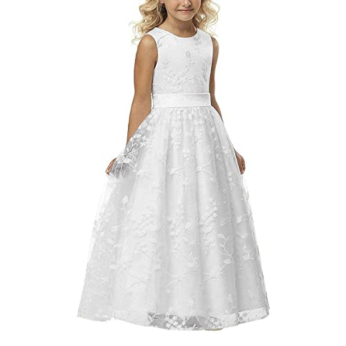 ORANDESIGNE Sweet Prinzessin Lace Blumenmädchen Kleider für Hochzeits Brautjungfern Festzug Partei Festliches Kleid D Weiß 130 von ORANDESIGNE