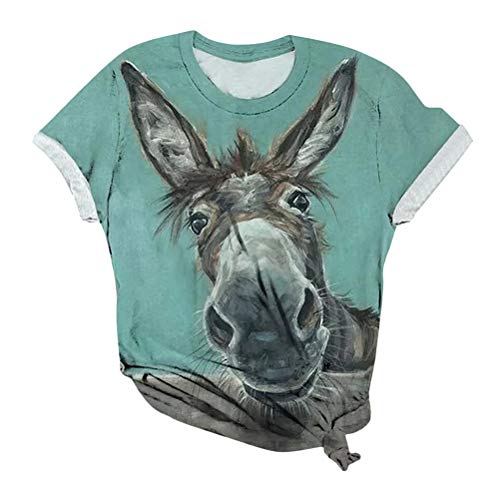 ORANDESIGNE T-Shirt Damen Kurzarm Langarm Rundhals 3D Drucken Lustiges Cartoon Esel Tierdruck Sommer Lässiges Loses Blumen Tops Oberteil T-Shirt Weste Frauen Mädchen A Grün S von ORANDESIGNE