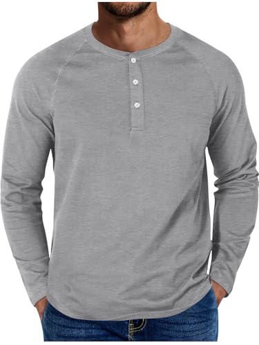 ORANDESIGNE Longsleeve Herren Langarm T-Shirts Basic Henley Shirt Langarmshirt Longsleeve Tops mit Knopfleiste A Hellgrau L von ORANDESIGNE