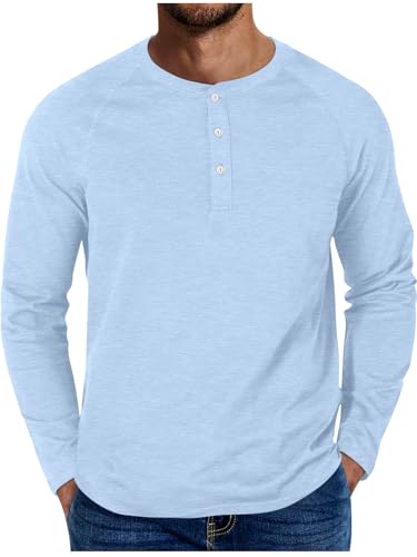 ORANDESIGNE Longsleeve Herren Langarm T-Shirts Basic Henley Shirt Langarmshirt Longsleeve Tops mit Knopfleiste A Blau L von ORANDESIGNE