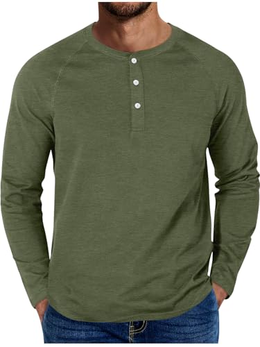 ORANDESIGNE T Shirt Herren Basic Henley Shirt Langarm Tshirt mit Knopfleiste A Grün L von ORANDESIGNE